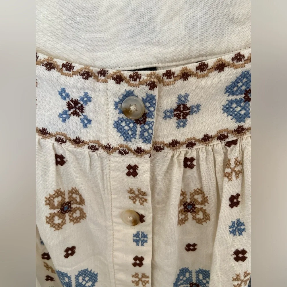 Torrid Linen Blend Embroidered Square Neck Flutter Short Sleeve Top Size 1 - Picture 8 of 11